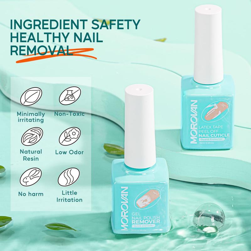 Morovan Gel Polish Remover Kit with Latex Tape Peel Off Liquid with Cuticle Pusher Peeler Cuticle Oil Nail File Cleaner Quick & Easy No Need Soakin