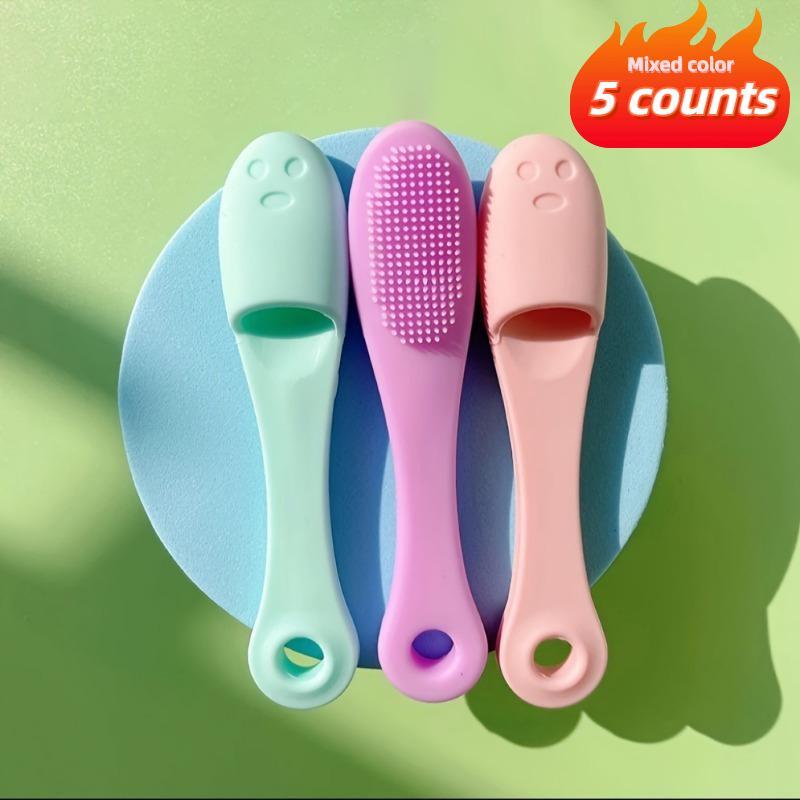 Facial Nose Cleaning Brush, 5 Counts Soft Silicone Finger Massage Brush, Face Washing Cleansing Tools, Travel Accessories