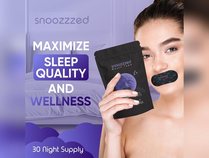 snoozzzed Mouth Tape for Sleeping - (30 Night Supply) Reduces Snoring, Restful Sleep, Hypoallergenic Sleep Aid Comfort, Skincare Mouthtape Mask