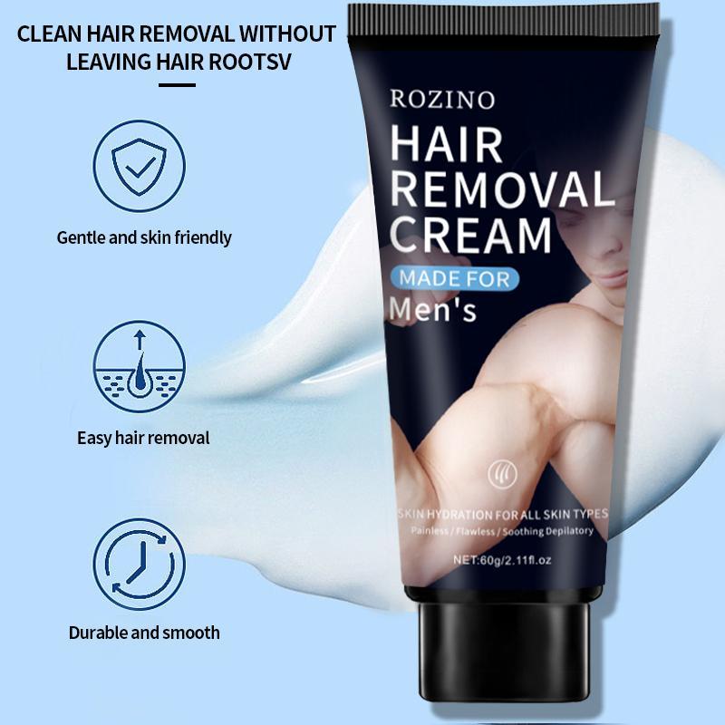 60g Hair Removal Cream for Men, 1 Box Gentle Painless Hair Removal Product, Men's Depilation Cream for Legs Arms Chest, Hair Remover Cream for Home and Travel